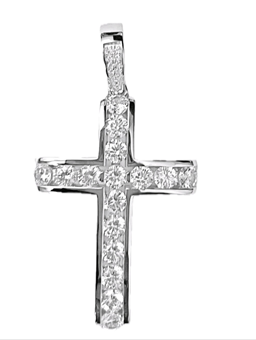 Iced Channel Set VVS1 Mossinite Tennis Cross Pendant / Real 925 Silver NEW - Picture 2 of 9